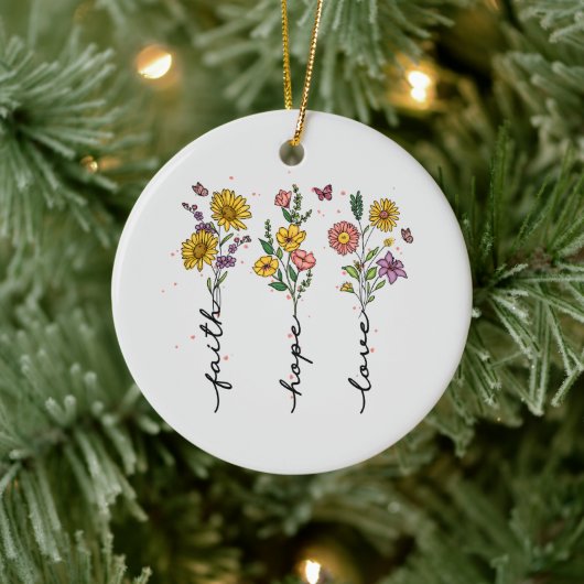 Faith Hope Love - Bloemen Inspirerend Keramisch Ornament (Boom)