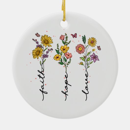 Faith Hope Love - Bloemen Inspirerend Keramisch Ornament (Achterkant)