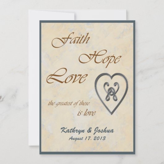Faith Hope Love Blue Heart Uitnodiging voor een br (Voorkant)