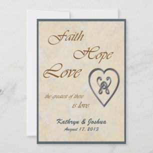 Faith Hope Love Blue Heart Wedding Invitation Kaart
