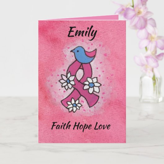 Faith Hope Love Borstkanker Roze Lint Kaart (Orchidee)