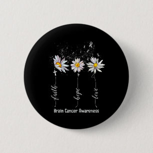 Faith Hope Love Brain Cancer Awareness Shirt Flowe Ronde Button 5,7 Cm
