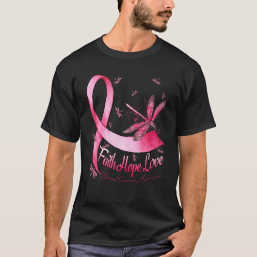 Faith Hope Love Breast Cancer Awareness Dragonfly T-shirt (Voorkant)