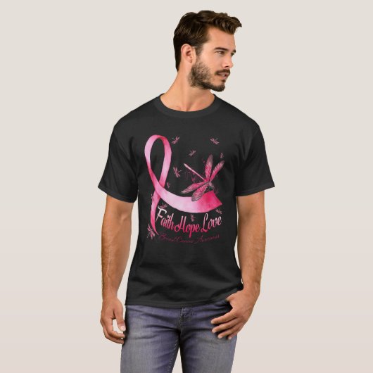 Faith Hope Love Breast Cancer Awareness Dragonfly T-shirt (Voorkant volledig)