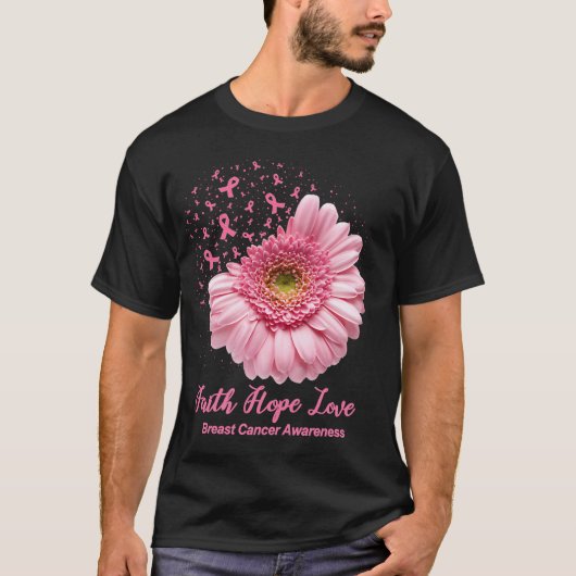 Faith Hope Love Breast Cancer Awareness Flower Pin T-shirt (Voorkant)