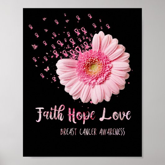 Faith Hope Love Breast Cancer Flower Pink Poster (Voorkant)