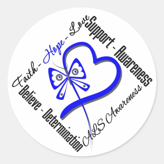 Faith Hope Love Butterfly - ALS Awareness Ronde Sticker (Voorkant)