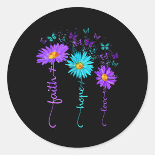 Faith Hope Love Butterfly Daisy Suicide Prevention Ronde Sticker