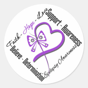 Faith Hope Love Butterfly - Epilepsy Awareness Ronde Sticker
