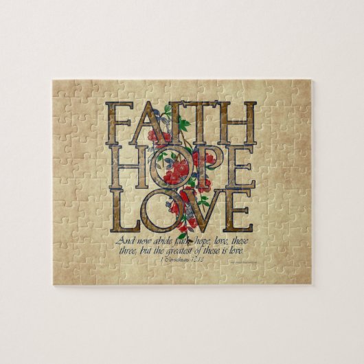 Faith Hope Love Christelijke Bijbel Verse Legpuzzel (Horizontaal)