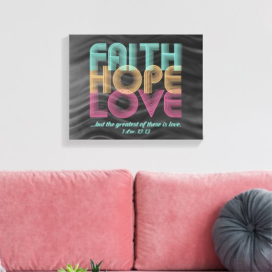 Faith Hope Love Christelijke Bijbel Verse Retro Canvas Afdruk (Insitu (Woonkamer))