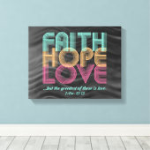 Faith Hope Love Christelijke Bijbel Verse Retro Canvas Afdruk (Insitu (Houten vloer))