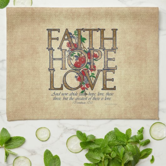 Faith Hope Love Christelijke Bijbel Verse Theedoek (Gevouwen)