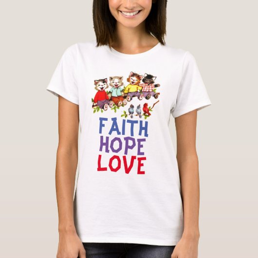 FAITH HOPE LOVE, Christelijke T-shirts met kat (Voorkant)