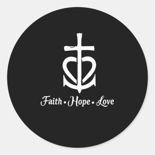 Faith Hope Love Cross Anchor Heart Jesus Ronde Sticker (Voorkant)