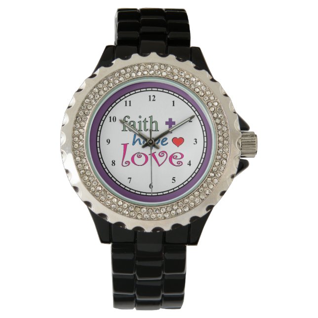 Faith Hope Love Cross Heart Horloge (Voorkant)