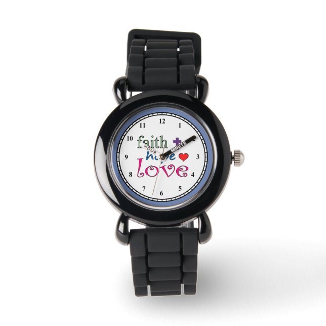 Faith Hope Love Cross Heart Horloge (Voorkant)