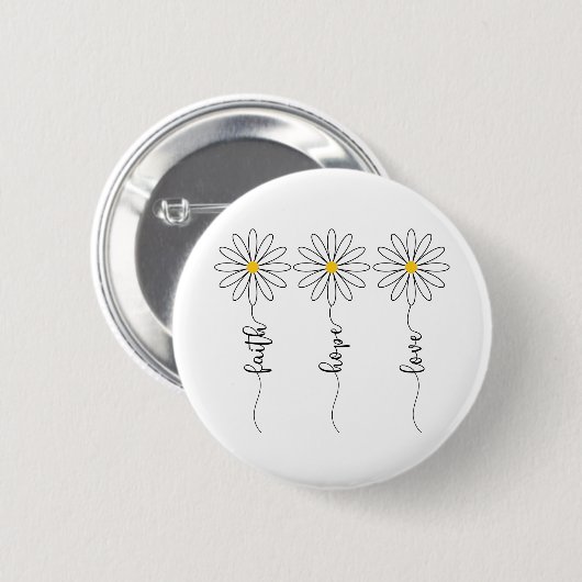 Faith Hope Love Daisies Ronde Button 5,7 Cm (Voorkant /achterkant)