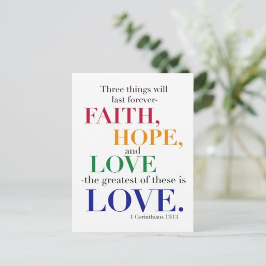Faith, Hope, Love, de grootste van deze is Love. Briefkaart (Staand voorkant)