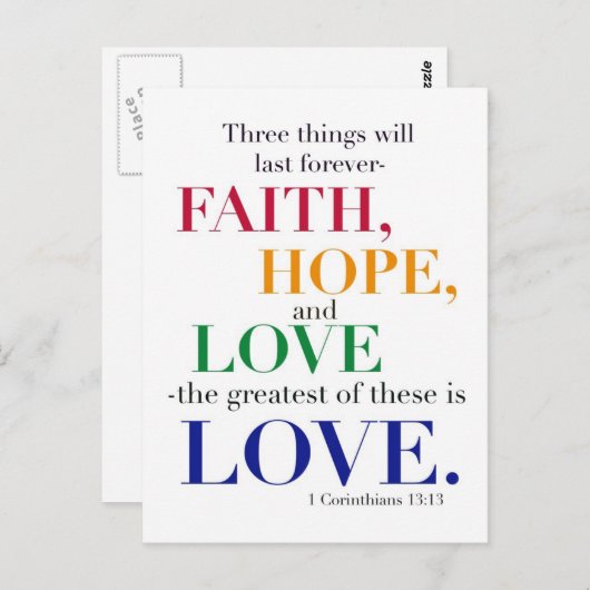 Faith, Hope, Love, de grootste van deze is Love. Briefkaart (Voorkant / Achterkant)