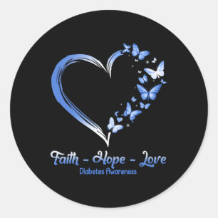 Faith Hope Love Diabetes Awareness Heart Butterfly Ronde Sticker