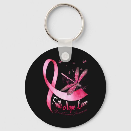Faith Hope Love Draairy Breast Cancer Awareness Sleutelhanger (Voorkant)