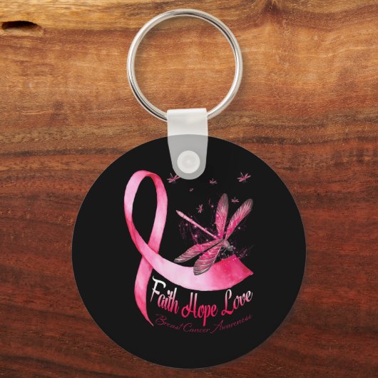 Faith Hope Love Draairy Breast Cancer Awareness Sleutelhanger (Voorkant)