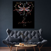 Faith Hope Love Dragonfly Bloemen Hart Zwart