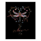 Faith Hope Love Dragonfly Bloemen Hart Zwart Perfect Poster (Voorkant)
