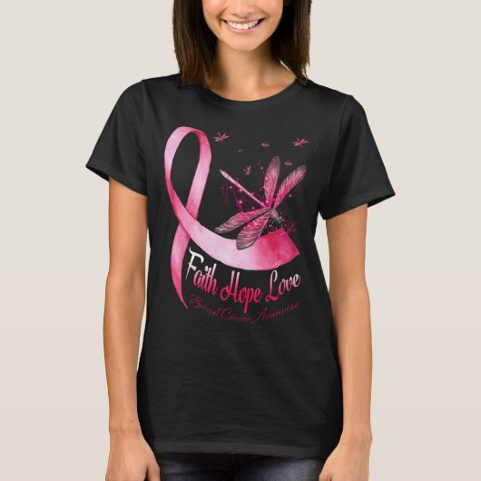 Faith Hope Love Dragonfly Breast Cancer T-shirt (Voorkant)