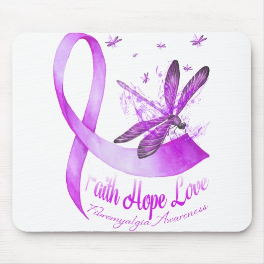Faith Hope Love Dragonfly Paars Ribbon Fibromyalg Muismat (Voorkant)