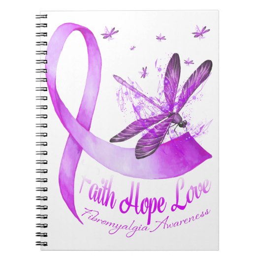 Faith Hope Love Dragonfly Paars Ribbon Fibromyalg Notitieboek (Voorkant)