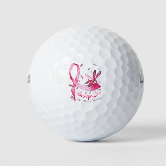 Faith Hope Love Dragonfly Pink Ribbon Breast Golfballen (Voorkant)