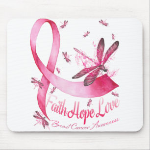 Faith Hope Love Dragonfly Pink Ribbon Breast Muismat