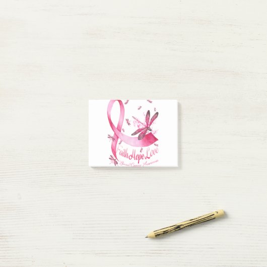 Faith Hope Love Dragonfly Pink Ribbon Breast Post-it® Notes (Op bureau)