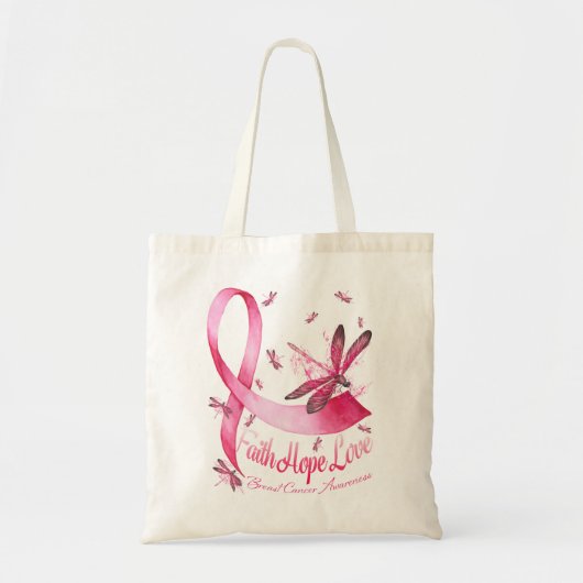Faith Hope Love Dragonfly Pink Ribbon Breast Tote Bag (Voorkant)