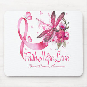 Faith Hope Love Dragonfly Ribbon Breast Cancer Muismat