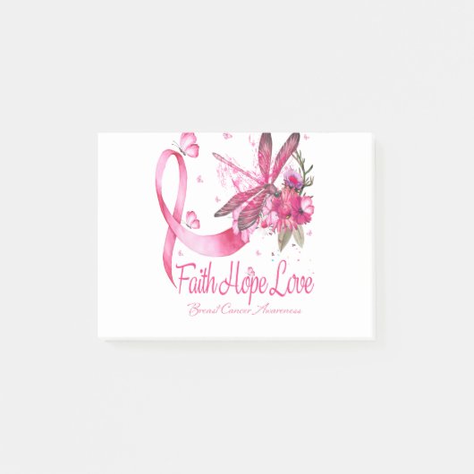 Faith Hope Love Dragonfly Ribbon Breast Cancer Post-it® Notes (Voorkant)