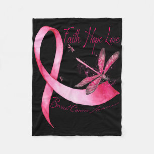 Faith Hope Love Dragonfly roze Ribbon Breast Cance Fleece Deken