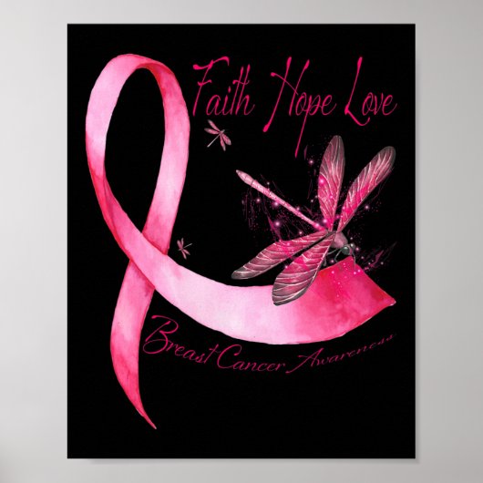 Faith Hope Love Dragonfly roze Ribbon Breast Cance Poster (Voorkant)