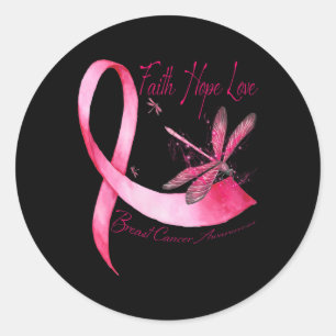 Faith Hope Love Dragonfly roze Ribbon Breast Cance Ronde Sticker