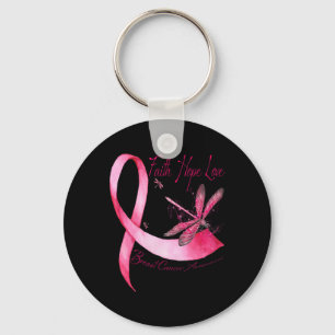 Faith Hope Love Dragonfly roze Ribbon Breast Cance Sleutelhanger