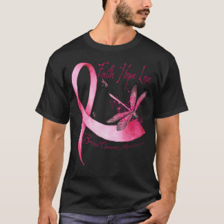 Faith Hope Love Dragonfly roze Ribbon Breast Cance T-shirt