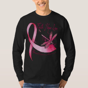 Faith Hope Love Dragonfly roze Ribbon Breast Cance T-shirt
