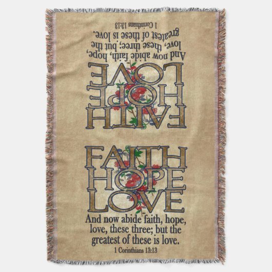 Faith Hope Love Elegant Bible Scripting Christelij Deken (Voorkant Verticaal)