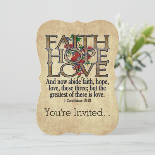 Faith Hope Love Elegant Bible Scripting Christelij Kaart (Staand voorkant)