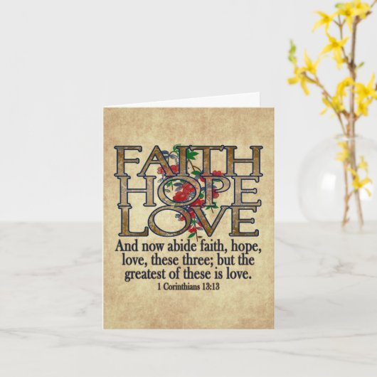 Faith Hope Love Elegant Bible Scripting Christelij Kaart (Gele Bloem)