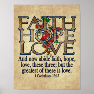 Faith Hope Love Elegant Bible Scripting Christelij Poster