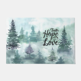 "Faith Hope Love" Evergreen Trees Inspirerend Deurmat