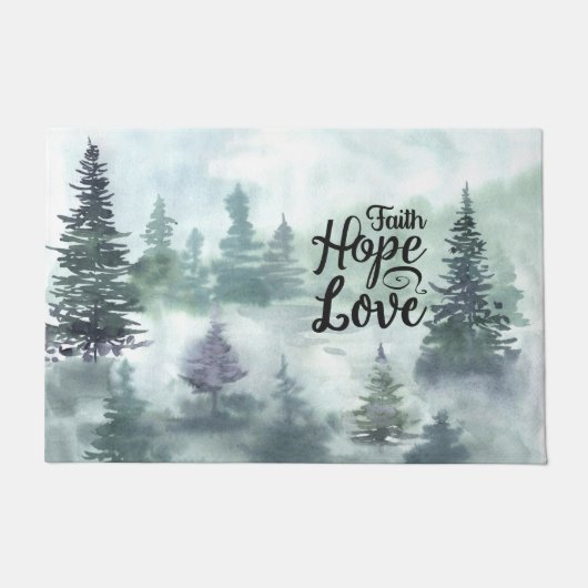 "Faith Hope Love" Evergreen Trees Inspirerend Deurmat (Voorkant)